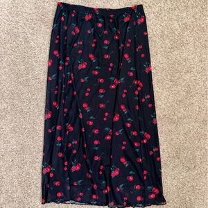 Black Cherry Print Midi Skirt